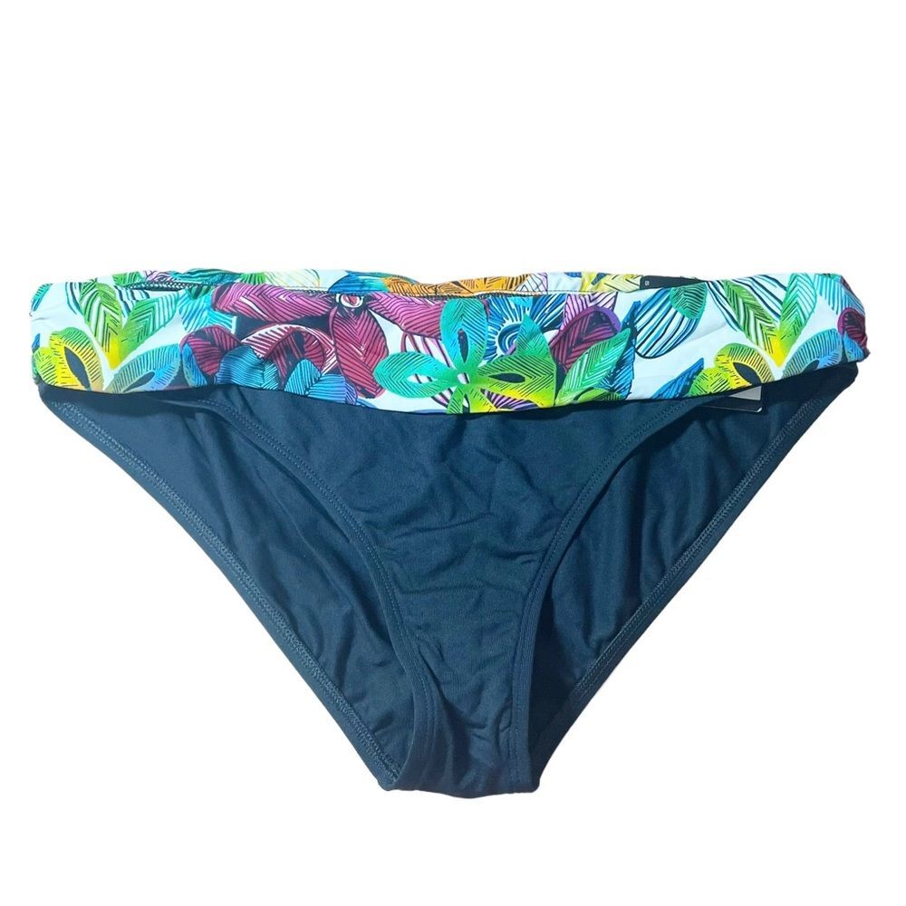 NWT La Blanca Vintage Y2K Ruched Tropical Waist Black Bikini Bottom Size 16 NEW